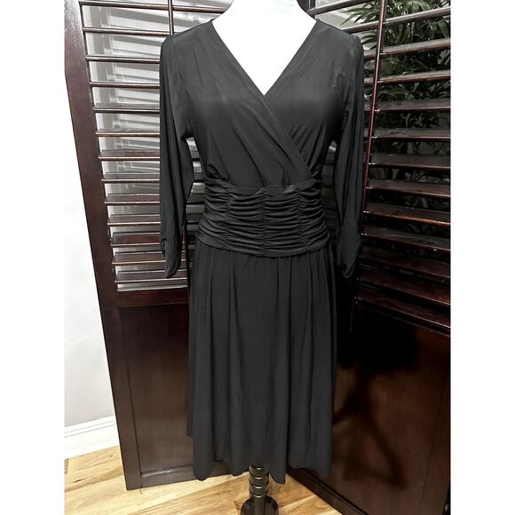NY Collection Women's Ruched A Line 3/4 Sleeve Knee Length V Neck Dress MP NWT - Picture 2 of 11